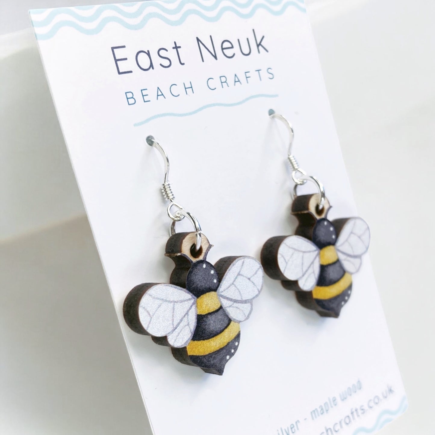 Wooden Earrings - Bee - Sterling Silver and Maple Wood