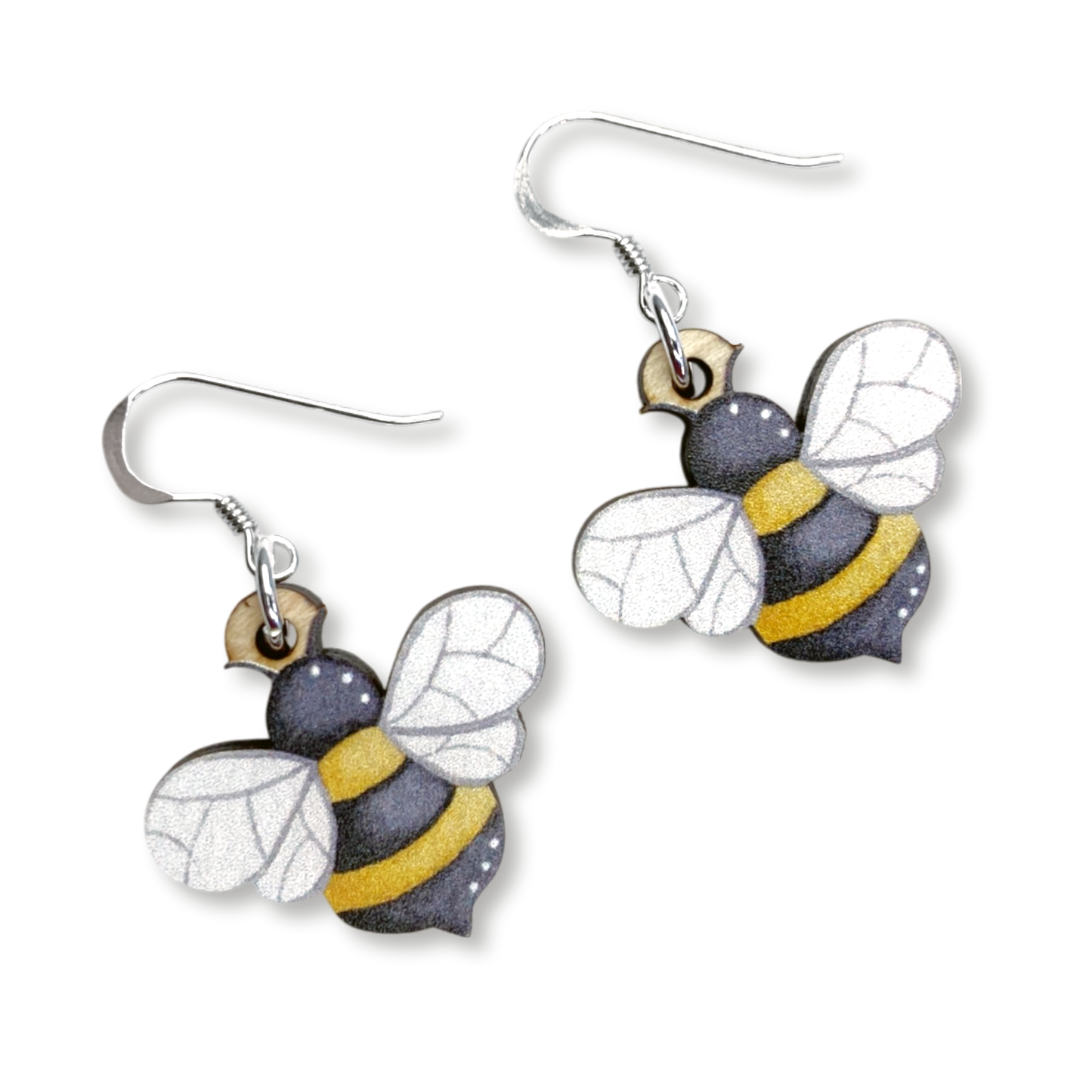 Wooden Earrings - Bee - Sterling Silver and Maple Wood