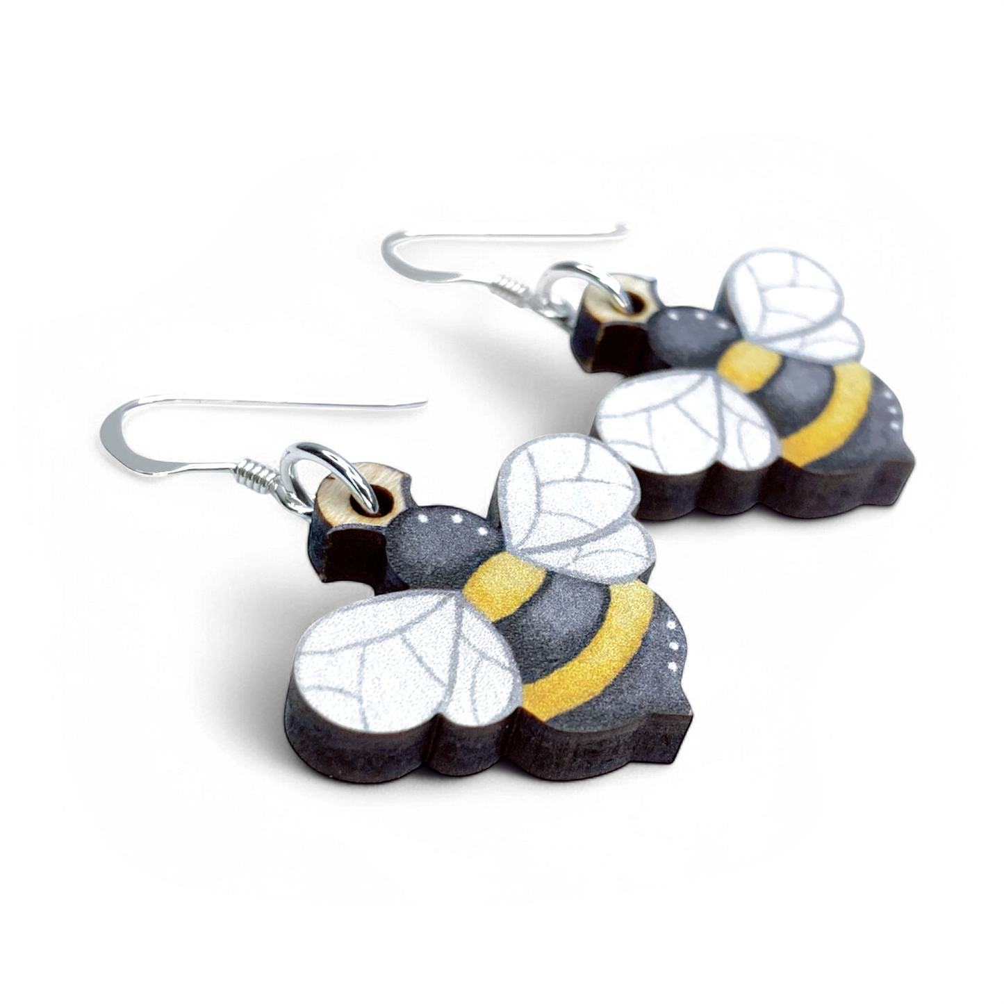 Wooden Earrings - Bee - Sterling Silver and Maple Wood