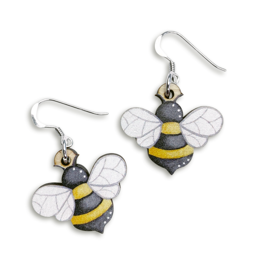 Wooden Earrings - Bee - Sterling Silver and Maple Wood