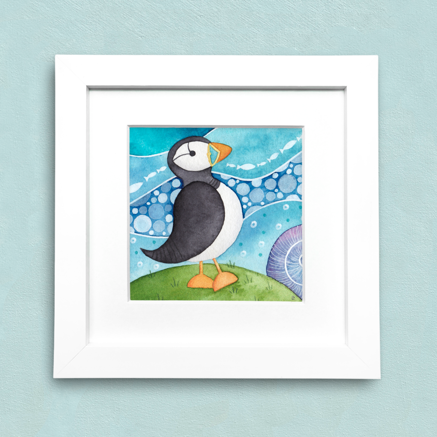 Framed Seaside Print - Puffin - Seaside Watercolour Painting