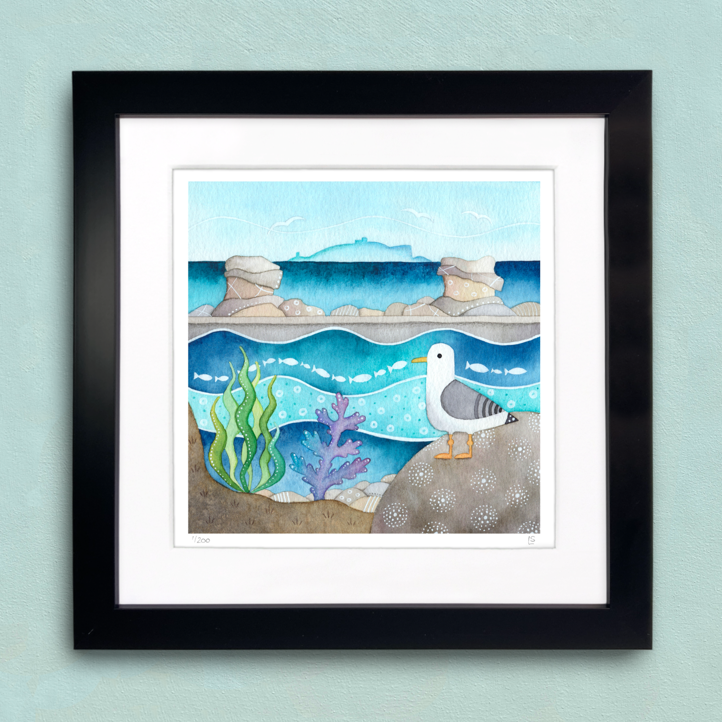 Framed Seaside Print - Seagull at Cellardyke - East Neuk of Fife Watercolour Painting