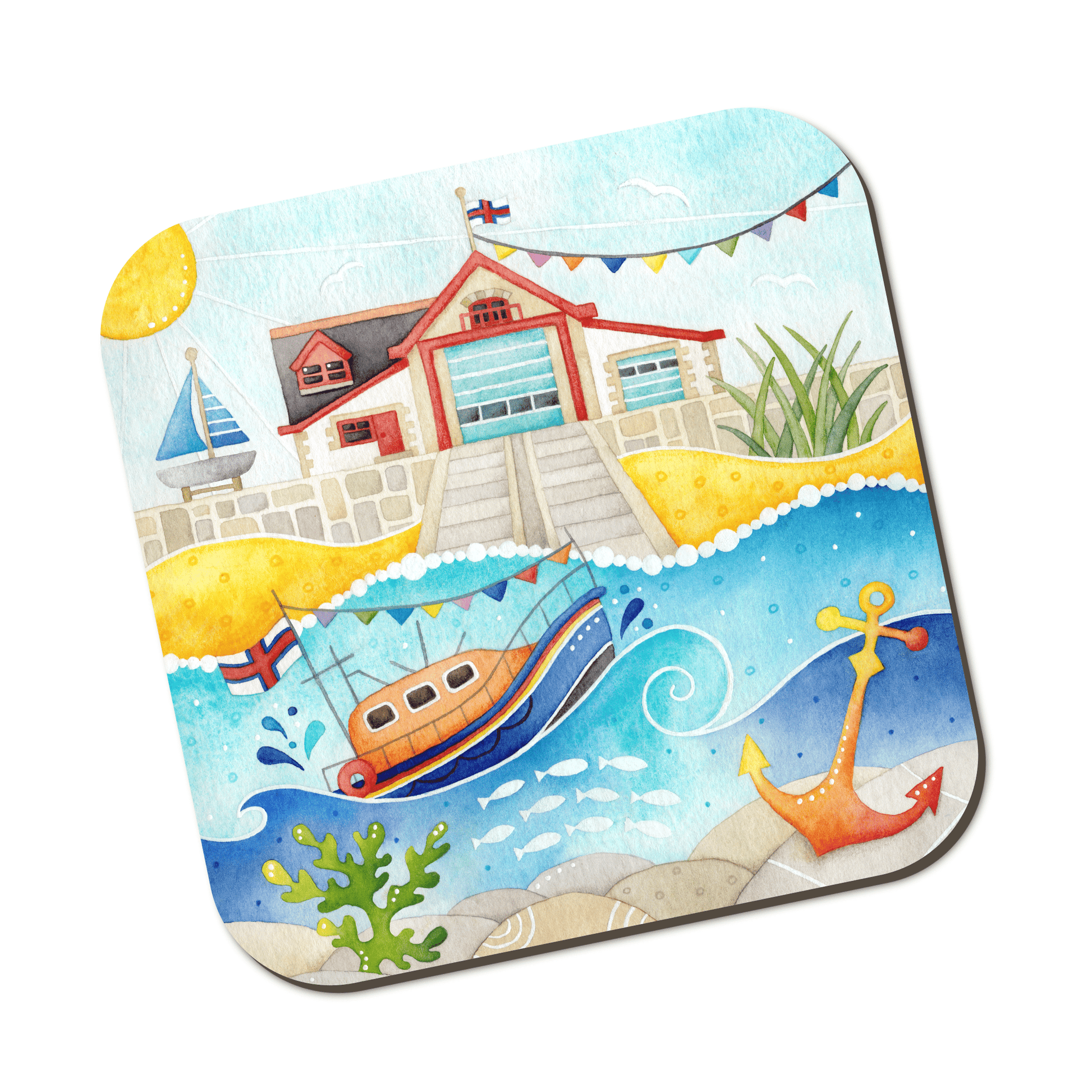 Coaster - RNLI Lifeboat at Anstruther - Seaside Watercolours, East Neuk of Fife - East Neuk Beach Crafts