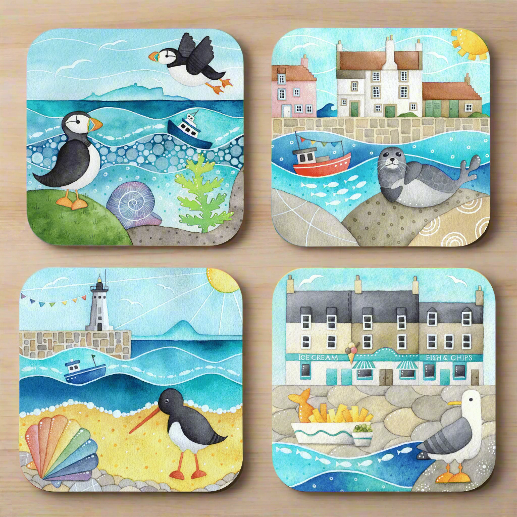 Coaster Set x 4 - Seaside Watercolours from the East Neuk - Save £1