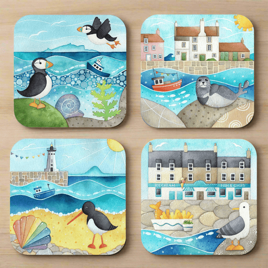 Coaster Set x 4 - Seaside Watercolours from the East Neuk - Save £2 - East Neuk Beach Crafts