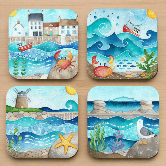 Coaster Set x 4 - Seaside Watercolours from the East Neuk - Save £2 - East Neuk Beach Crafts