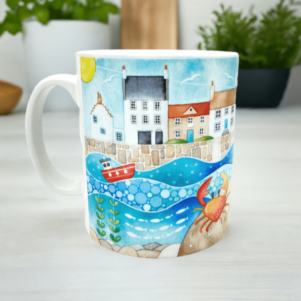 Crail Mug - Crail Harbour & Crab - Seaside Watercolours, East Neuk of Fife - East Neuk Beach Crafts