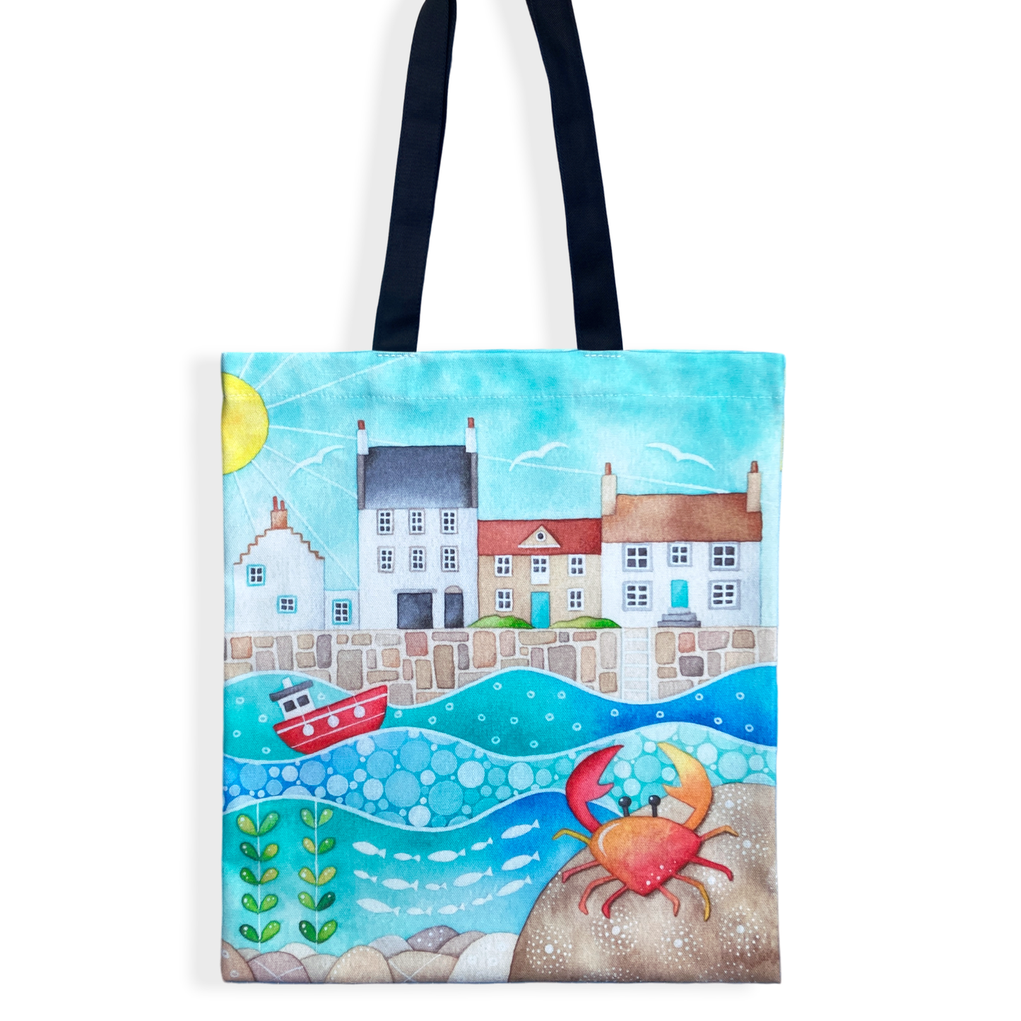 Crail Shopping Bag - Seaside Tote Bag - Crab at Crail Harbour