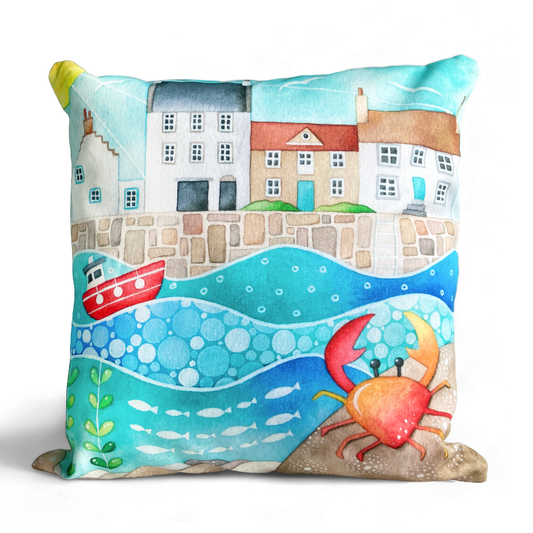 Cushion Cover - Crab at Crail Harbour - Seaside Watercolours