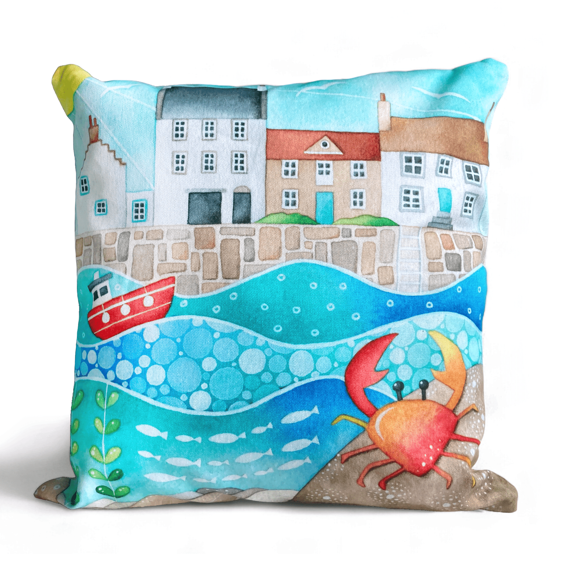 Cushion Cover - Crab at Crail Harbour - Seaside Watercolours - East Neuk Beach Crafts