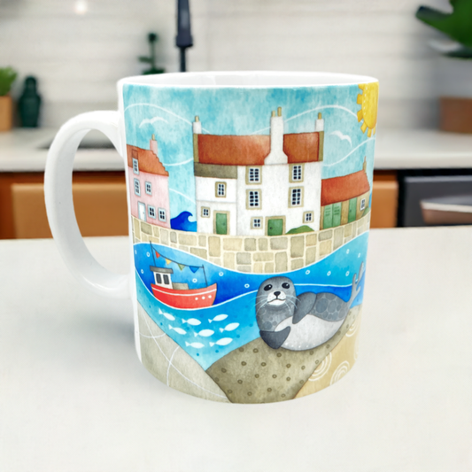 Seal Mug - Sammy Seal at Pittenweem Harbour - Seaside Watercolours, East Neuk of Fife