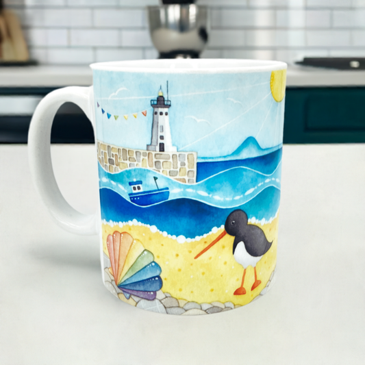 Oystercatcher Mug - Anstruther beach - Seaside Watercolours, East Neuk of Fife