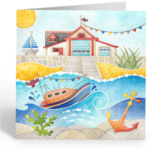 Greetings Card - RNLI Lifeboat at Anstruther - Seaside Painting - East Neuk Beach Crafts