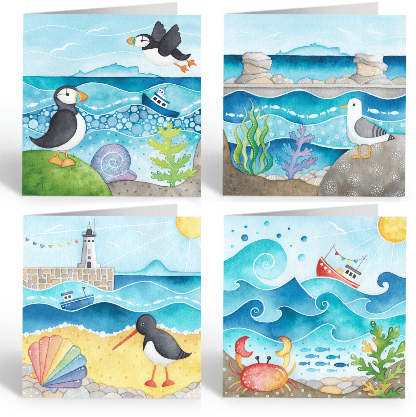 Greetings Cards (Pack of 4) - Seaside Art - Watercolour Paintings - East Neuk of Fife - East Neuk Beach Crafts