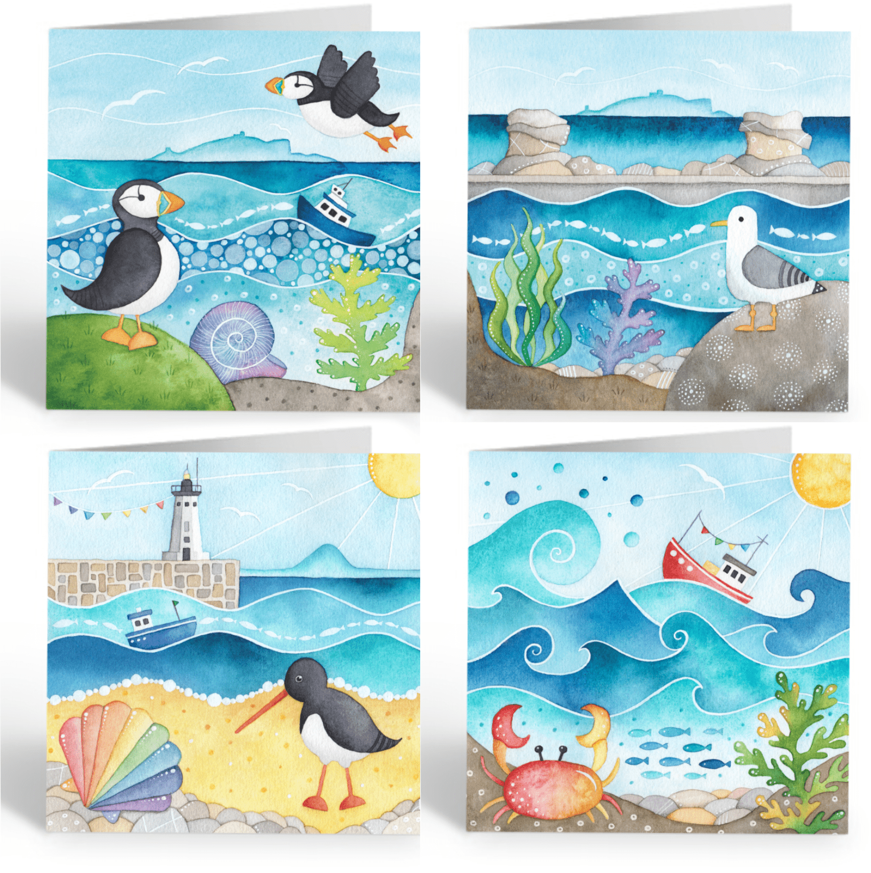 Greetings Cards (Pack of 4) - Seaside Art - Watercolour Paintings - East Neuk of Fife - East Neuk Beach Crafts