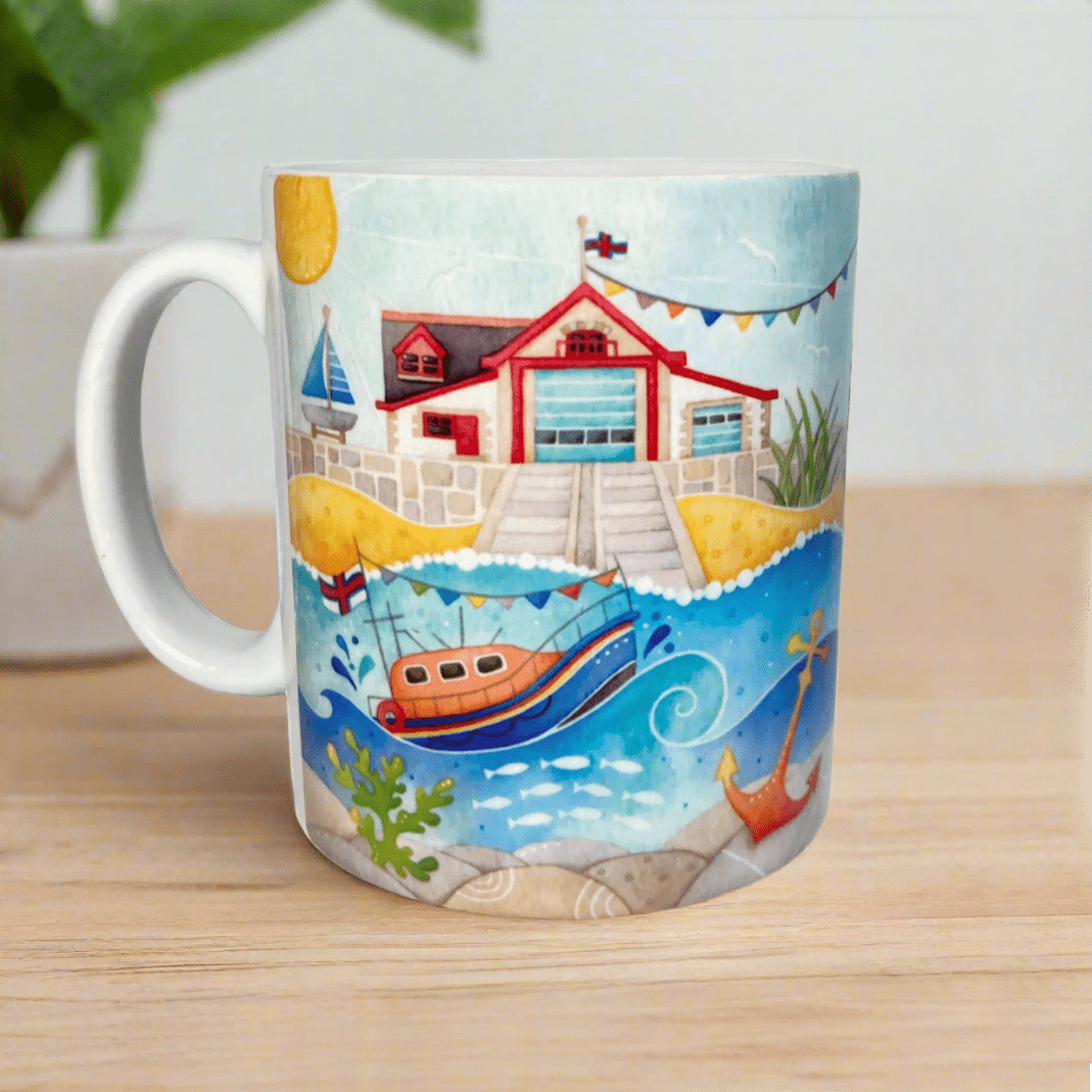 Lifeboat Mug - RNLI Lifeboat at Anstruther - Seaside Watercolours, East Neuk of Fife - East Neuk Beach Crafts