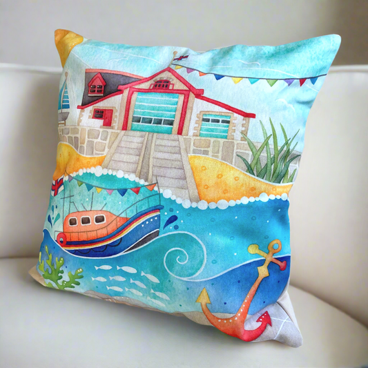 Cushion Cover - RNLI Lifeboat at Anstruther - Seaside Watercolours