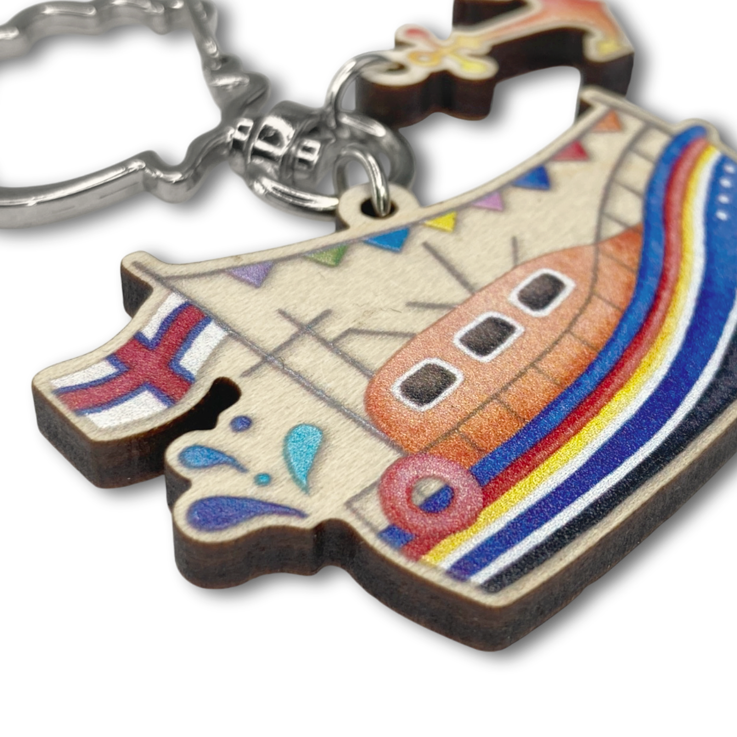 Wooden Keyring - RNLI Lifeboat and Anchor - Maple Wood Key Chain with Shell Clasp