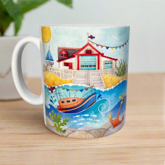 Lifeboat Mug - RNLI Lifeboat at Anstruther - Seaside Watercolours, East Neuk of Fife