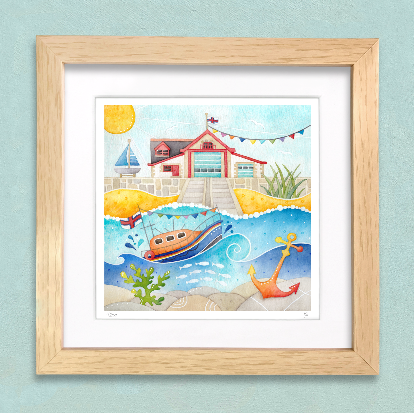 Framed Seaside Print - RNLI Lifeboat at Anstruther - East Neuk of Fife Watercolour Painting