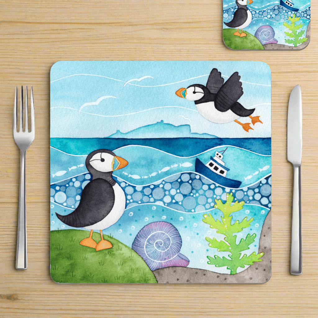 Mega Puffin Gift Bundle - Tote, Mugs, Tea Towels, Placemats, Coasters, Keyring, Fridge Magnet, Card - Save £15 - East Neuk Beach Crafts