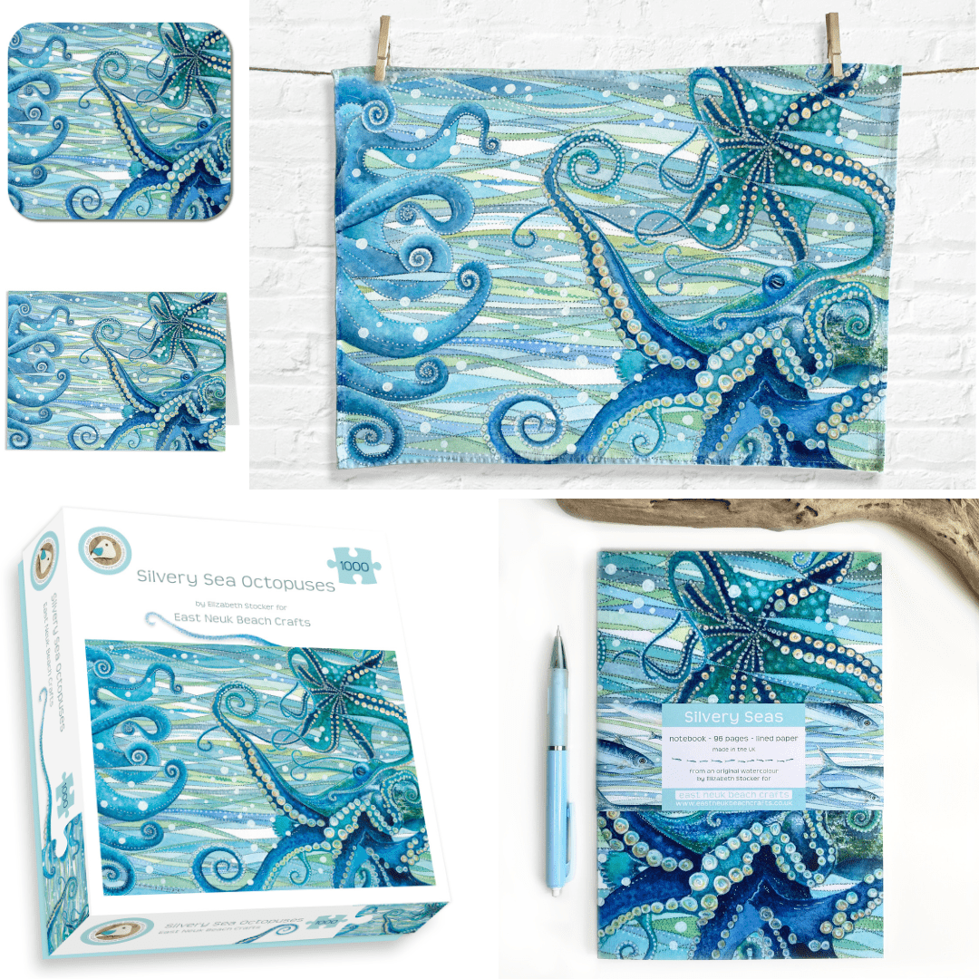 Octopus Gift Bundle - Jigsaw, Tea Towel, Coaster, Notebook, Greetings Card - Save £5 - East Neuk Beach Crafts