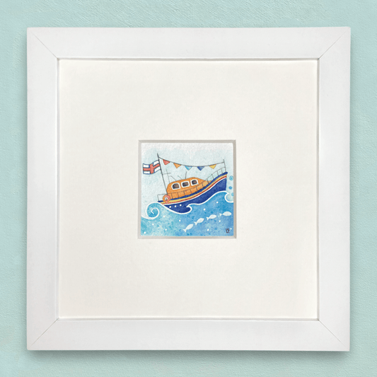 Original Watercolour Painting - Tiny Lifeboat - Framed, Mounted and Signed - East Neuk Beach Crafts