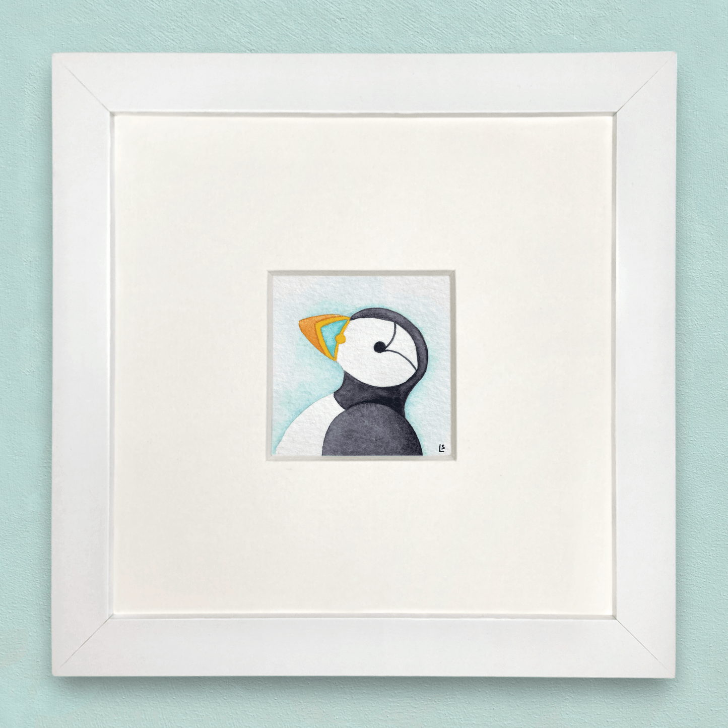 Original Watercolour Painting - Tiny Puffin - Framed, Mounted and Signed - East Neuk Beach Crafts