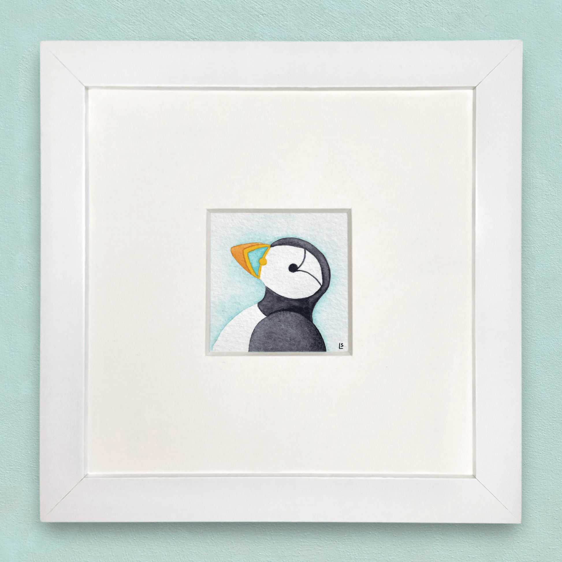 Original Watercolour Painting - Tiny Puffin - Framed, Mounted and Signed - East Neuk Beach Crafts