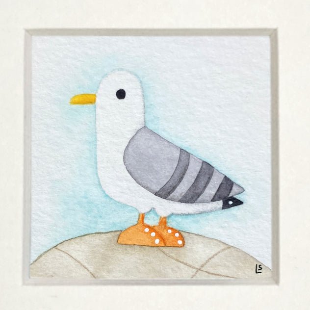 Original Watercolour Painting - Tiny Seagull - Framed, Mounted and Signed - East Neuk Beach Crafts