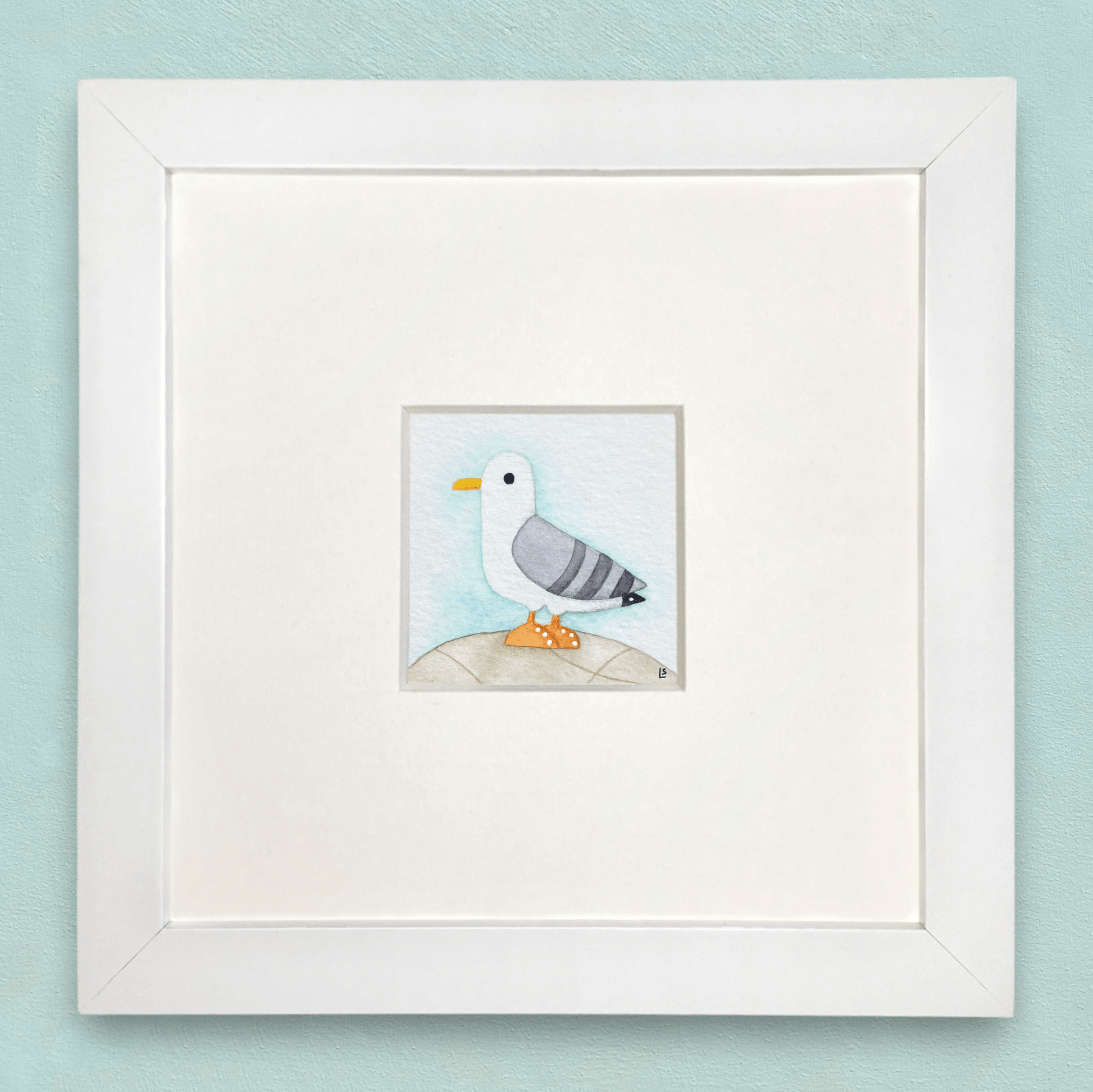 Original Watercolour Painting - Tiny Seagull - Framed, Mounted and Signed - East Neuk Beach Crafts