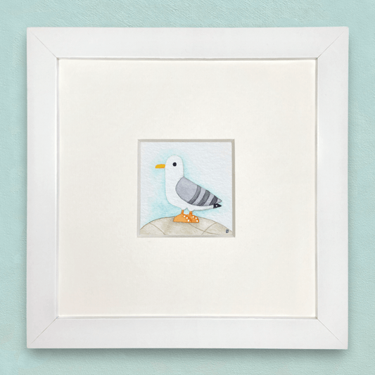 Original Watercolour Painting - Tiny Seagull - Framed, Mounted and Signed - East Neuk Beach Crafts