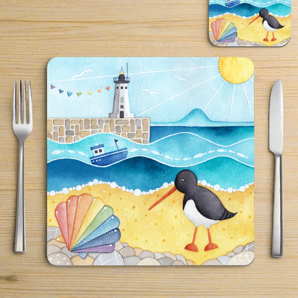 Oystercatcher Gift Bundle - Anstruther Lighthouse - Mug, Coasters, Placemat, Tea Towel, Fridge Magnet, Card - Save £5 - East Neuk Beach Crafts