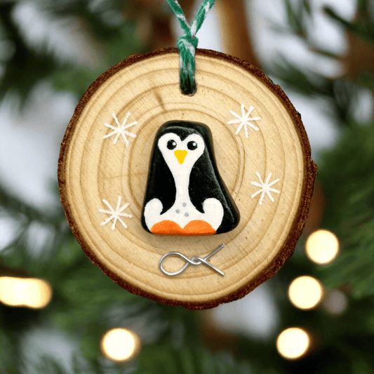 Penguin - Handmade Beach Pebble Wooden Christmas Tree Decoration - East Neuk Beach Crafts