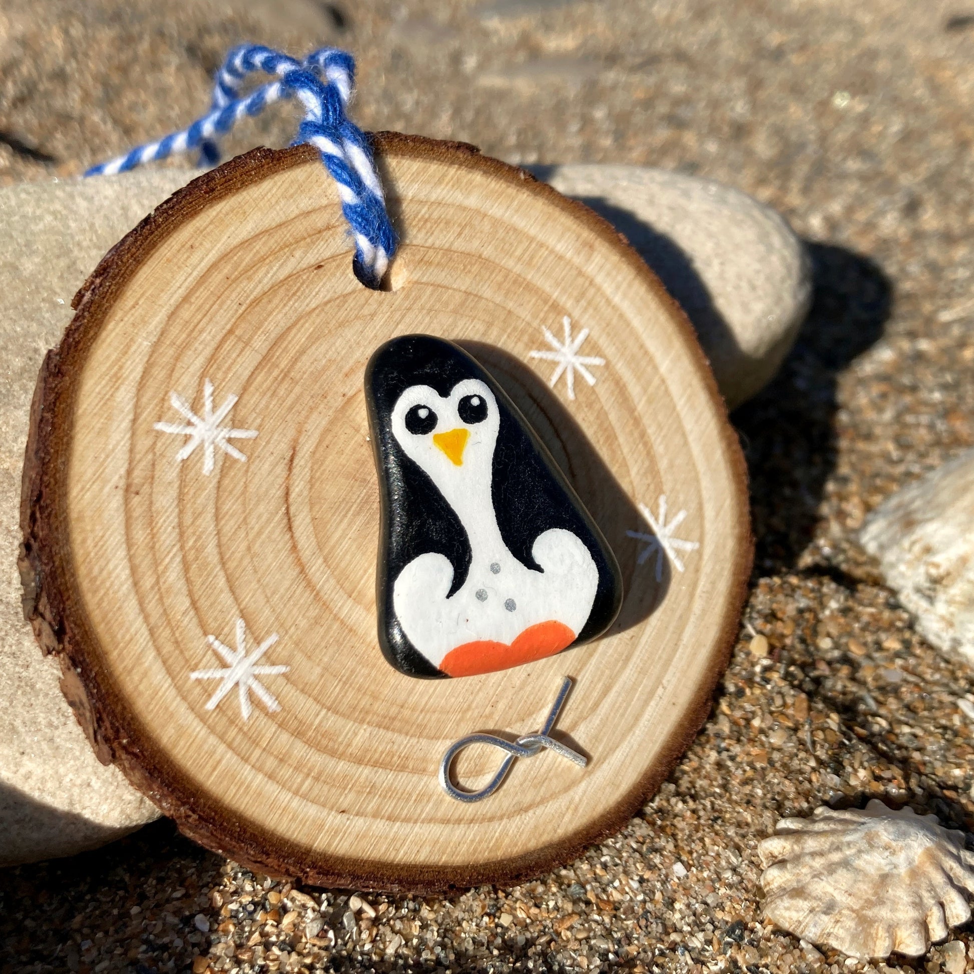 Penguin - Handmade Beach Pebble Wooden Christmas Tree Decoration - East Neuk Beach Crafts