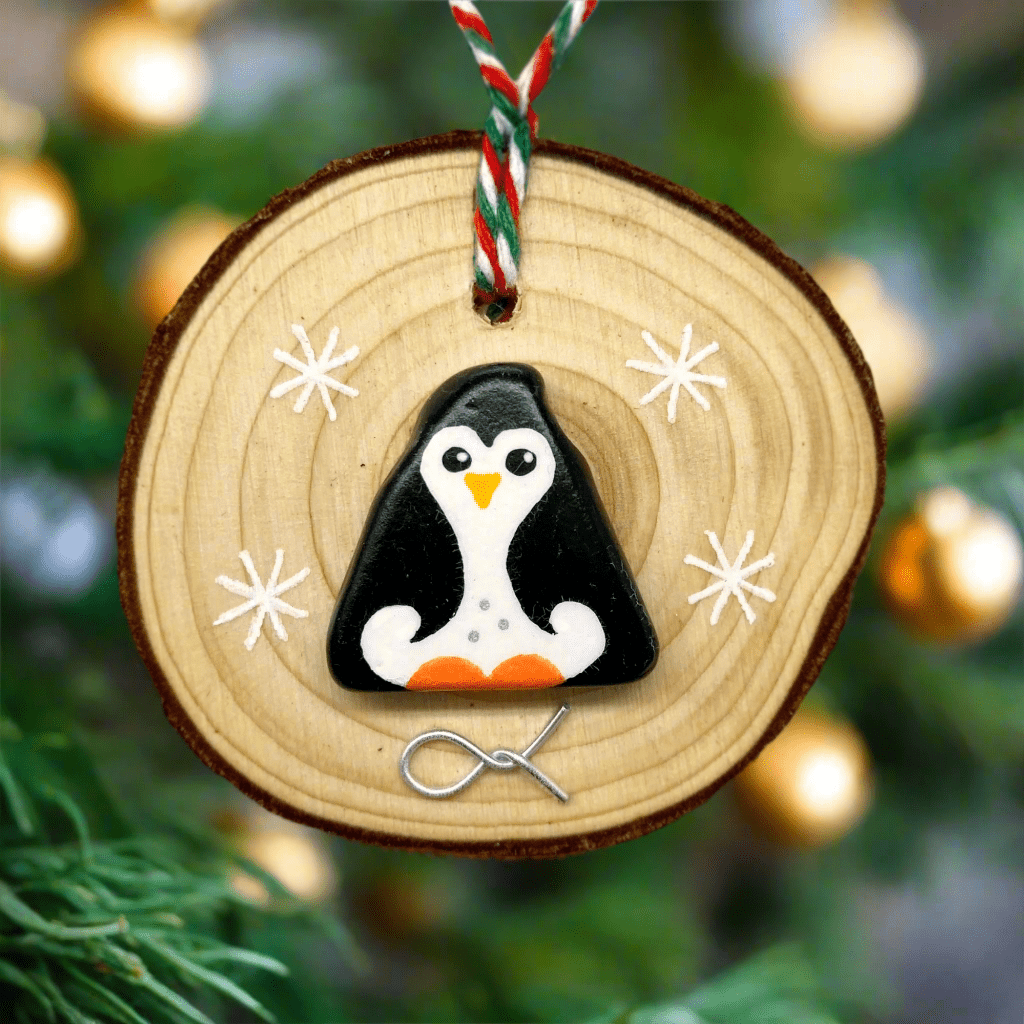 Penguin - Handmade Beach Pebble Wooden Christmas Tree Decoration - East Neuk Beach Crafts