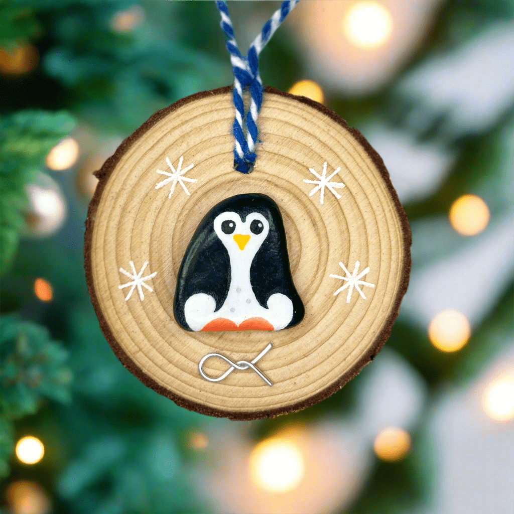 Penguin - Handmade Beach Pebble Wooden Christmas Tree Decoration - East Neuk Beach Crafts