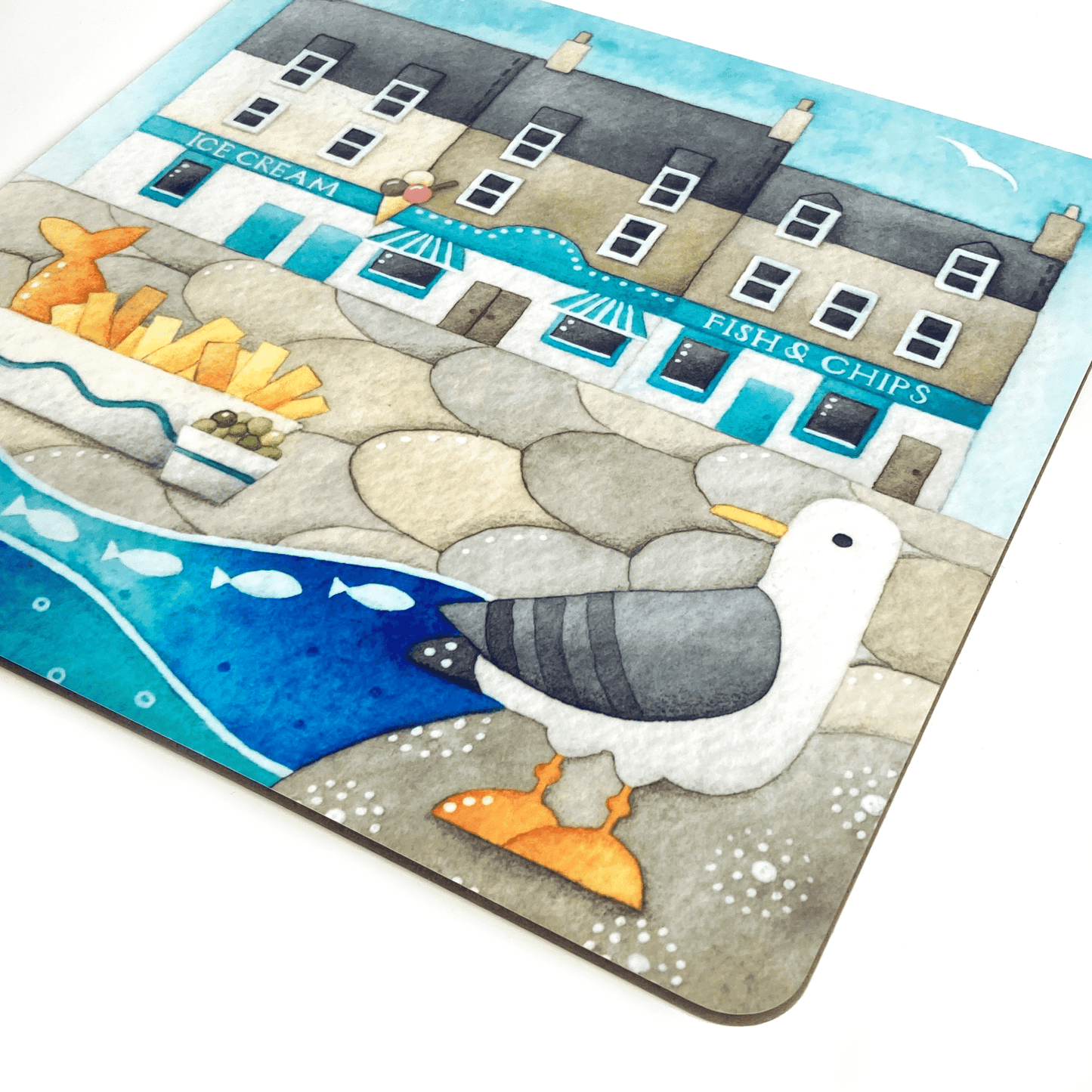 Placemat - Fish and Chips with Anstruther Seagull - Seaside Table Mats - East Neuk Beach Crafts