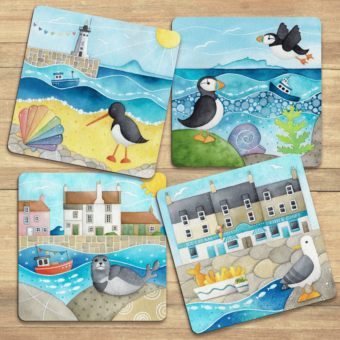 Placemat - Fish and Chips with Anstruther Seagull - Seaside Table Mats - East Neuk Beach Crafts