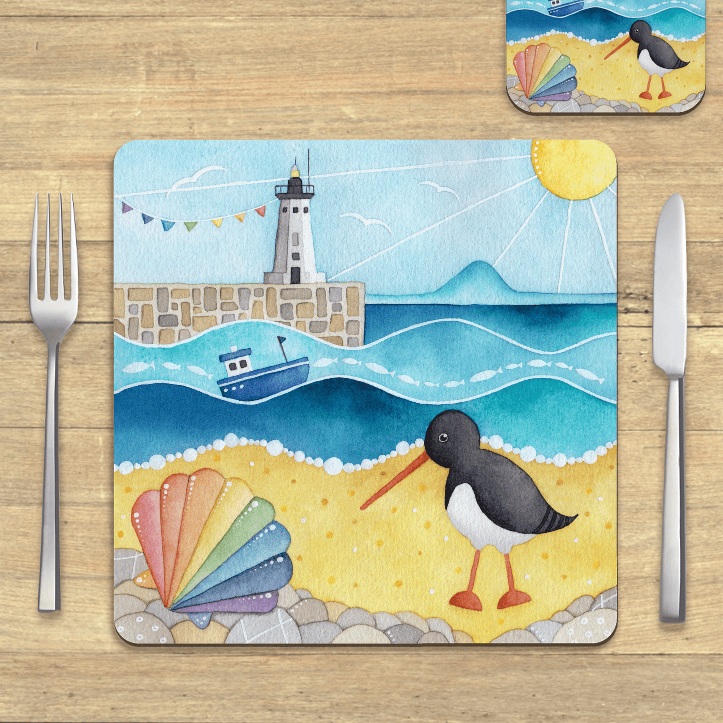 Placemat - Oystercatcher at Anstruther Beach - Seaside Table Mats - East Neuk Beach Crafts