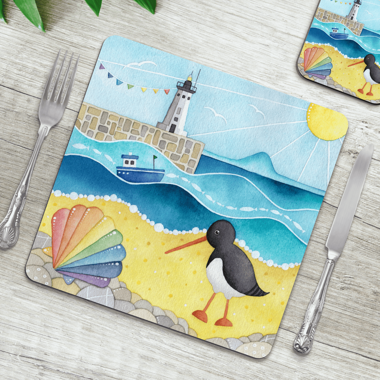 Placemat - Oystercatcher at Anstruther Beach - Seaside Table Mats - East Neuk Beach Crafts