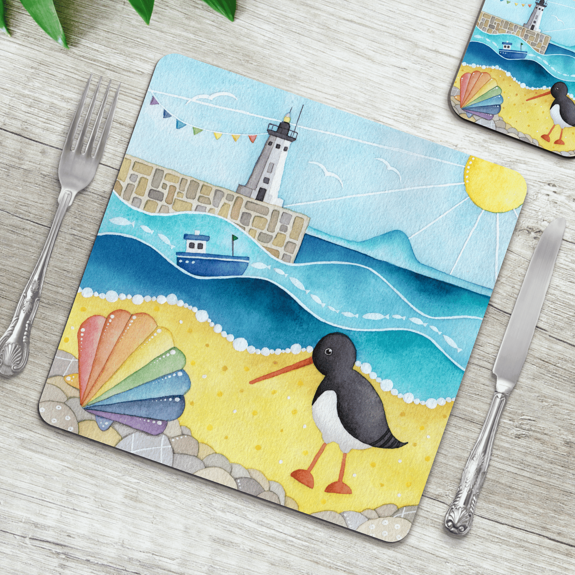 Placemat - Oystercatcher at Anstruther Beach - Seaside Table Mats - East Neuk Beach Crafts