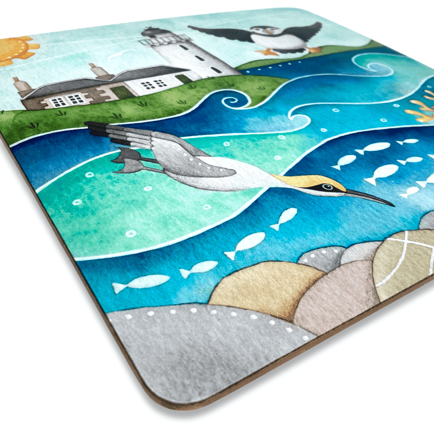 Placemat - Puffin, Diving Gannet & Lighthouse, Isle of May - Seaside Table Mats - East Neuk Beach Crafts