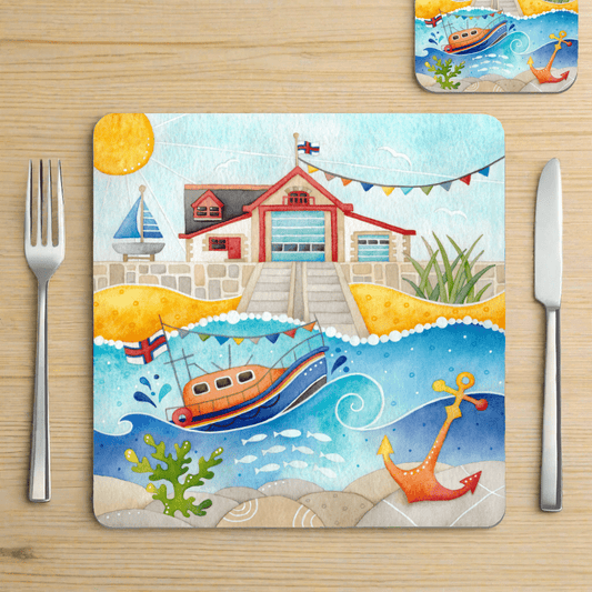 Placemat - RNLI Lifeboat at Anstruther - Seaside Table Mats - East Neuk Beach Crafts