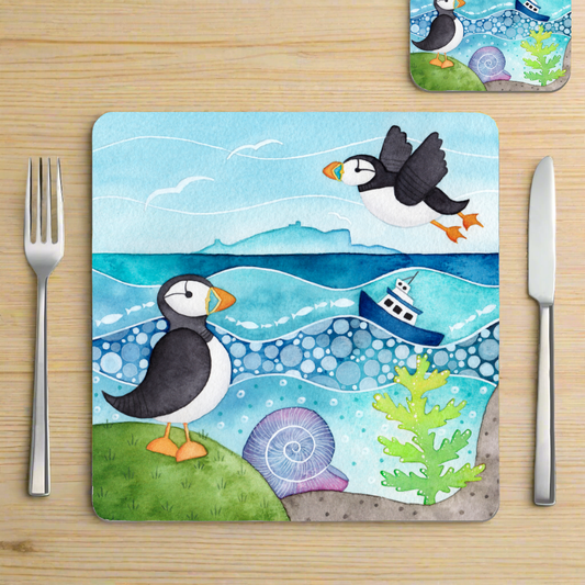 Placemat - Isle of May Puffins - Seaside Table Mats