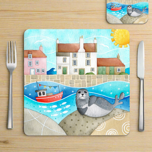 Placemat - Sammy Seal at Pittenweem Harbour - Seaside Table Mats