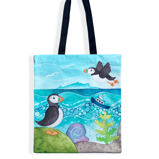 Puffin Shopping Bag - Seaside Tote Bag - Puffins and the Isle of May - East Neuk Beach Crafts