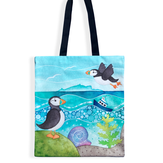 Puffin Shopping Bag - Seaside Tote Bag - Puffins and the Isle of May