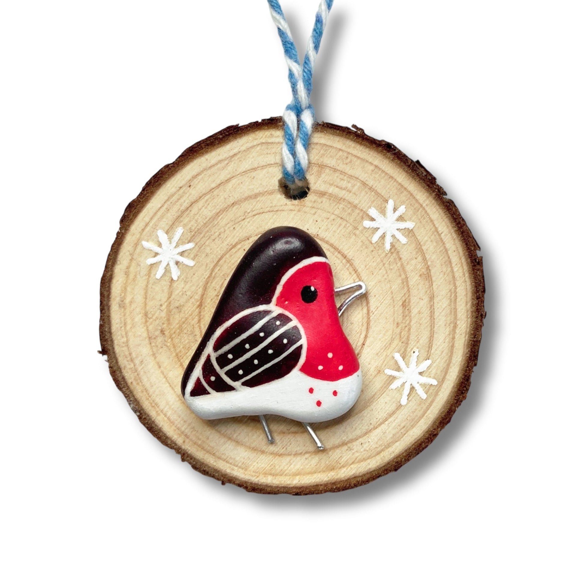 Robin - Handmade Beach Pebble Wooden Christmas Tree Decoration - East Neuk Beach Crafts