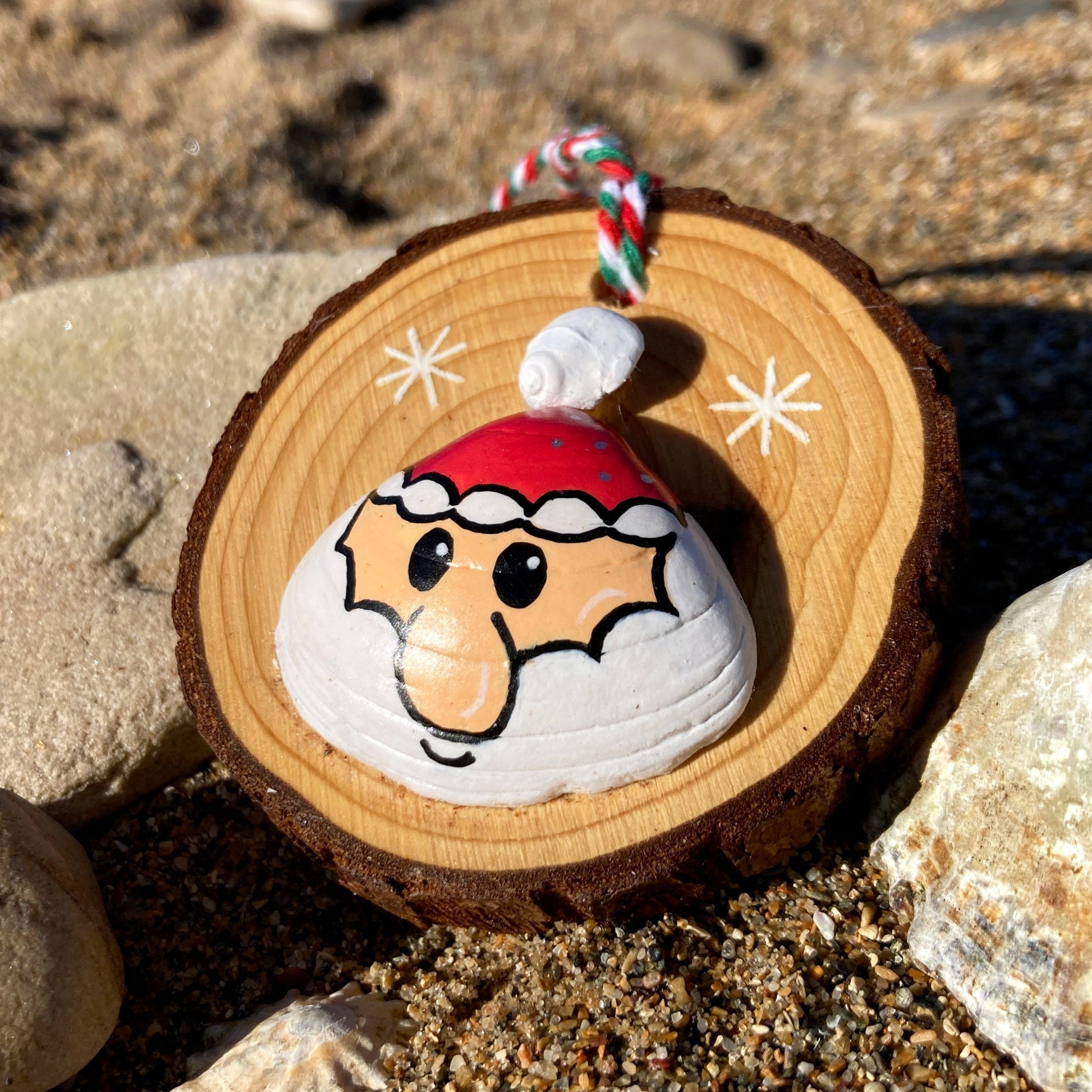 Santa - Handmade Sea Shell Wooden Christmas Tree Decoration - East Neuk Beach Crafts